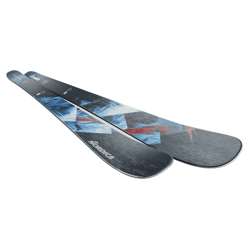 Top view of the Nordica 2027 Enforcer 99 Ski, featuring a spliced graphic design in red, blue, and black