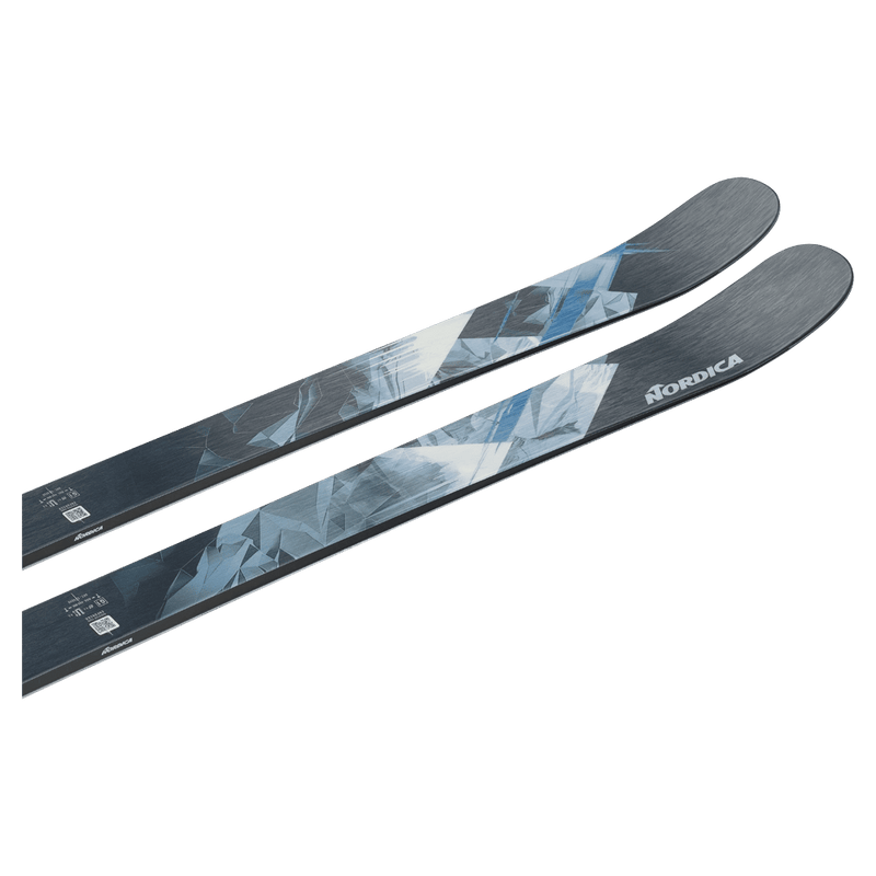 Top view of the Nordica 2027 Enforcer 89 Ski, featuring a spliced graphic design in black, grey, and blue.