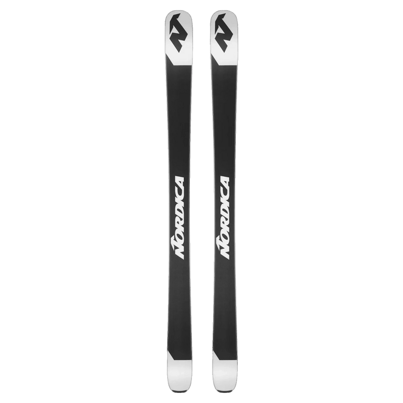 Base view of Nordica 2027 Santa Ana 87 Ski for Women with a black base and white tip, tail and branding