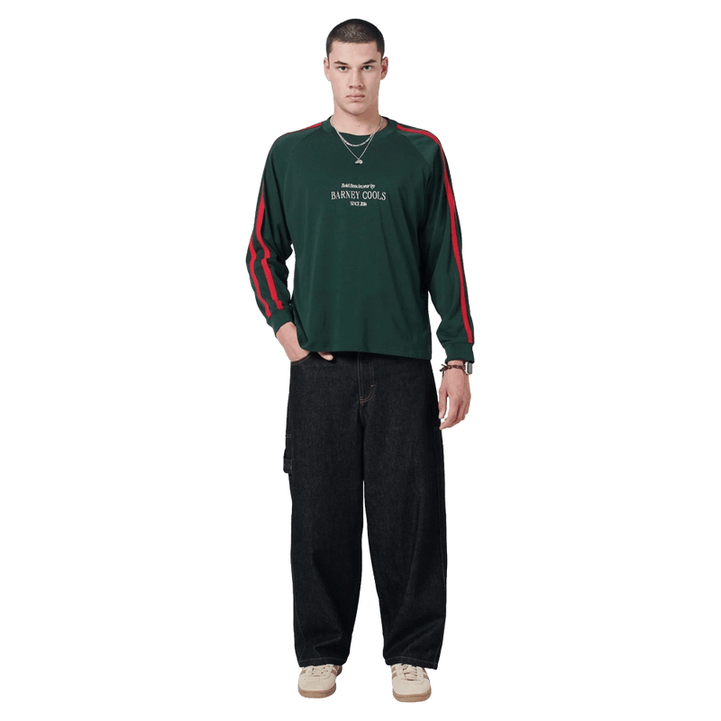 Front view of Barney Cools BB14 LS Tee in colour Forest.