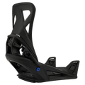 Matte black Burton Step On Re:Flex snowboard binding with cutout highback and blue hardware detail.
