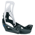 Burton Step On Re:Flex snowboard binding in dark grey and white featuring a strapless design and cutout highback.