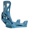 Profile view of a matte blue Burton Step On Re:Flex snowboard binding with a strapless baseplate and cutout highback.