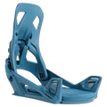 Side view of a blue 2026 Burton Step On Re:Flex snowboard binding with a strapless design and highback.