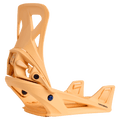 Peach Burton Step On Re:Flex snowboard binding shown from a side profile with a strapless design and highback.