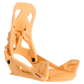 Peach Burton Step On Re:Flex snowboard binding featuring a strapless design and highback on a black background.