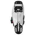 Bottom view of white Salomon S/Pro Supra Dual Boa 130 ski boot showing black and white GripWalk soles.