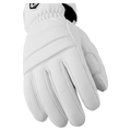 White Hestra Leather Fall Line 5 Finger Glove for women with stitched leather panels and an elasticated wrist.