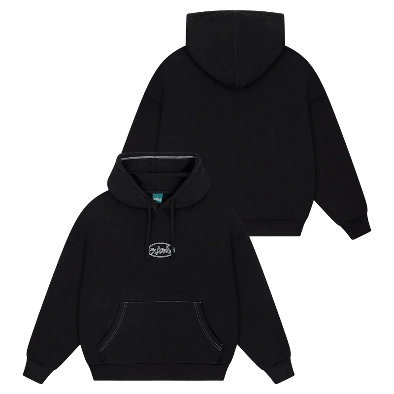 Front & Back view of Barney Cools 1990 Hood in colour Black.