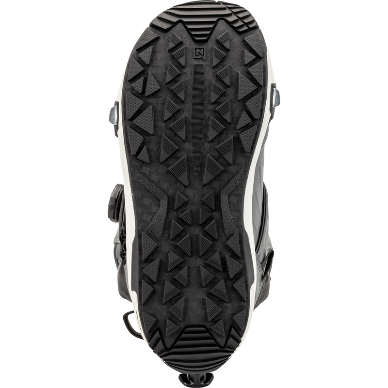 Sole view of the Nitro Profile Step On TLS Snowboard Boots in Charcoal colourway, men's model.