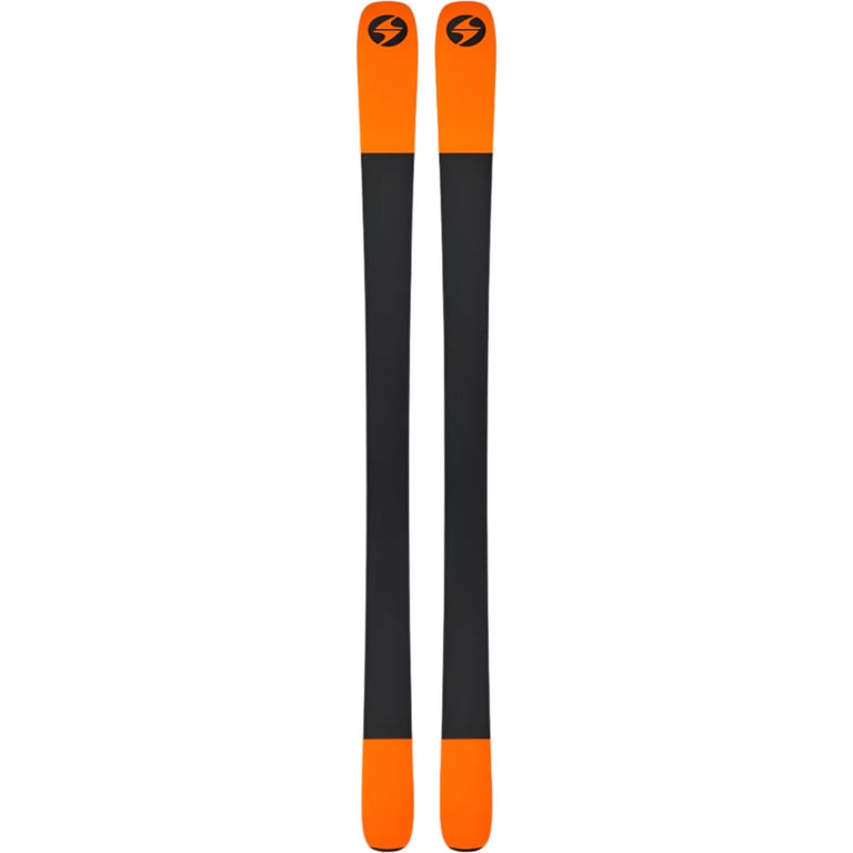 Base of the Blizzard 2026 Anomaly 94 Ski featuring orange tip and tail and black base
