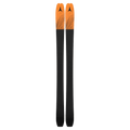 Base view of the Atomic 2027 Backland 95 Ski in Whiteout Black showing orange red tips and a black base