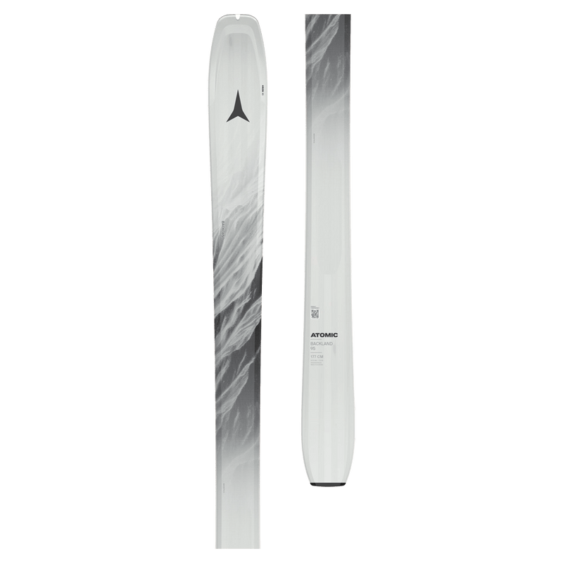 Tip and Tail view of the Atomic 2027 Backland 95 Ski in Whiteout Black