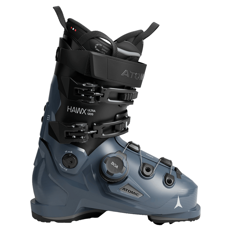 Side view of the Atomic Hawx Ultra 120 S BOA Ski Boots in Glacier Black