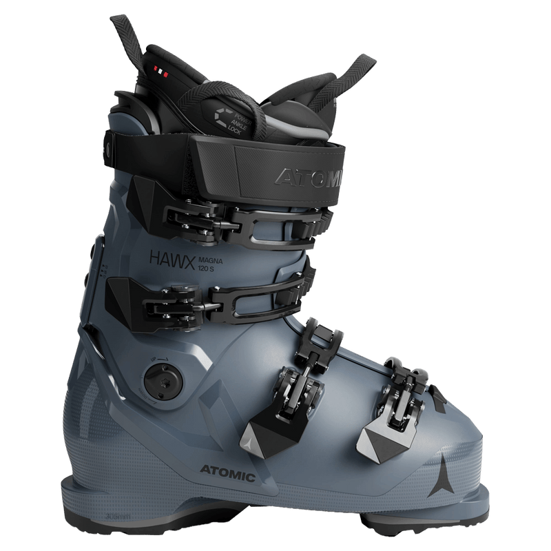 Side view of the Atomic Hawx Magna 120 S Ski Boots in Glacier Black