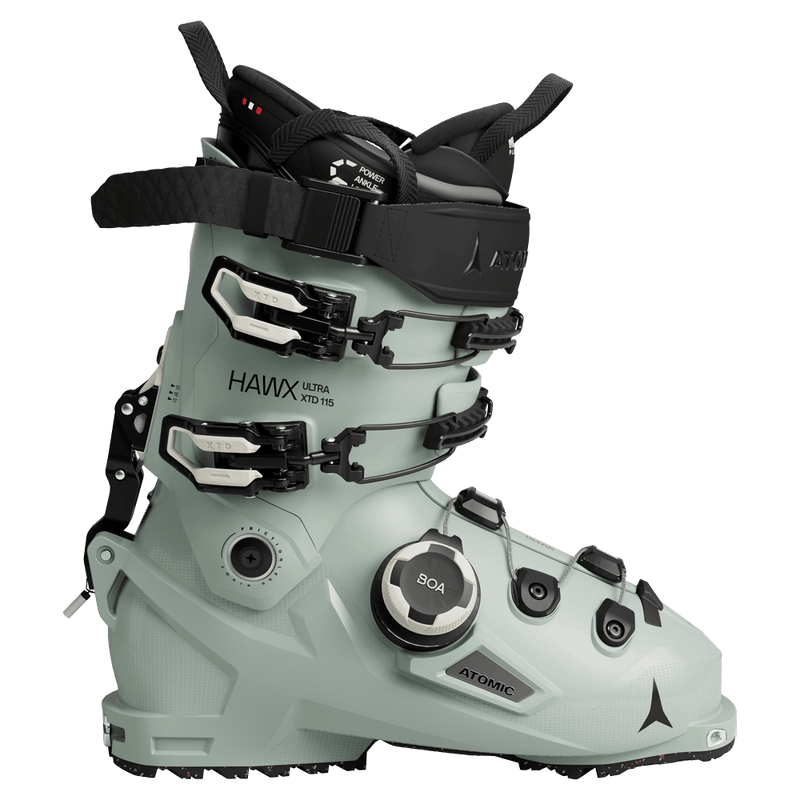 Side view of the Atomic Hawx Ultra XTD 115 BOA Ski Boots for Women in Sage Black