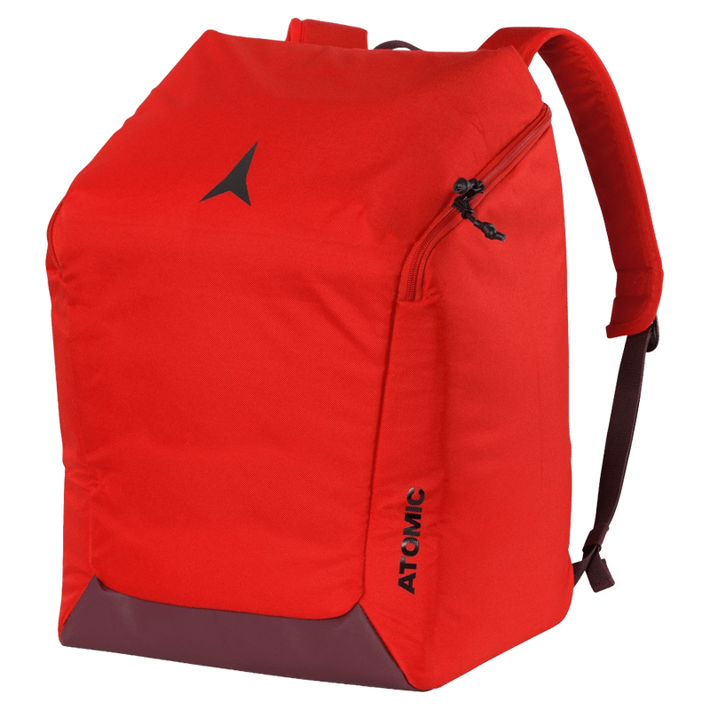 Front side view of the Atomic Boot + Helmet Pack in Red