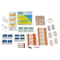 Contents displayed of the Adventure Medical Ultralight First Aid Kit .3 showing bandages, guaze, tape, blister care, alcohol swipes etc.