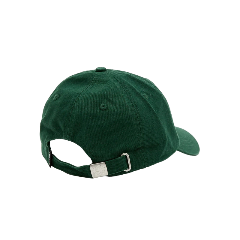 Back view of Afends Daylight panelled cap in hunter green