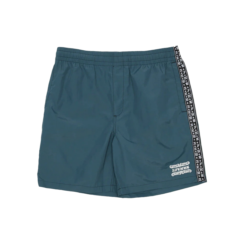 Prodcut view of Afends Sixsixsix Recycled Baywatch Shorts in fuel colorway