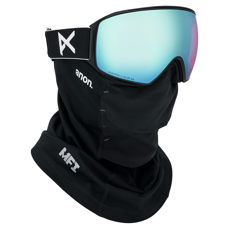 Face mask view of the Anon M4 Toric Goggles in Black, Perceive Variable Blue lens, unisex model