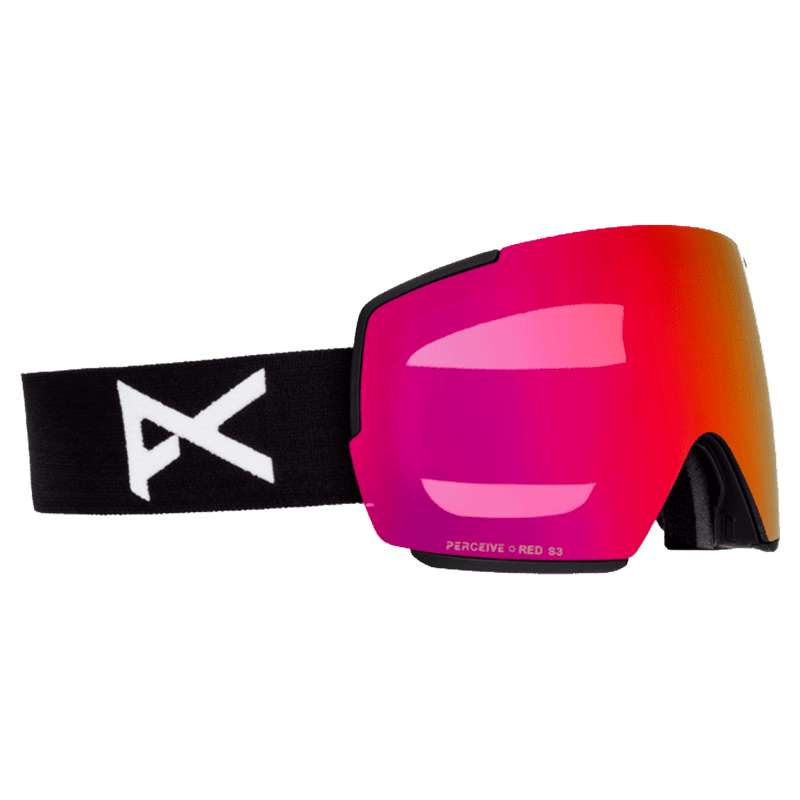 Main view of the Anon M5S Toric Low Bridge Goggles in Black, Perceive Sunny Red lens, unisex model