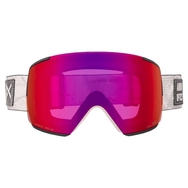 Front view of the Anon M5S Toric Low Bridge Goggles in Sediment, Perceive Sunny Red lens, unisex model