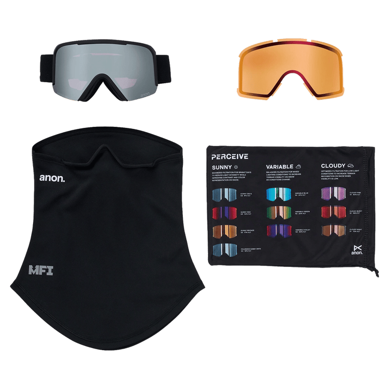 Accessories view of the Anon Nesa Goggles in Smoke, Perceive Sun Onyx lens, unisex model