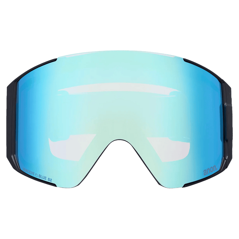 Front view of the Anon Sync LB Goggles in Black, Perceive Variable Blue lens, unisex model