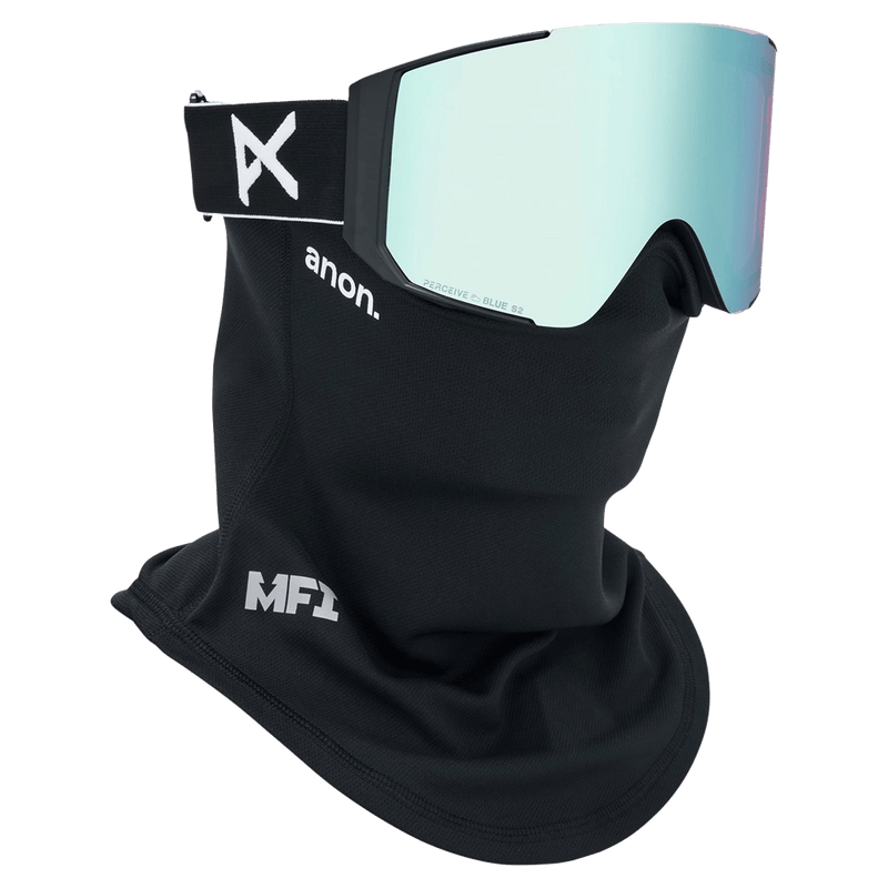 Face mask view of the Anon Sync LB Goggles in Black, Perceive Variable Blue lens, unisex model