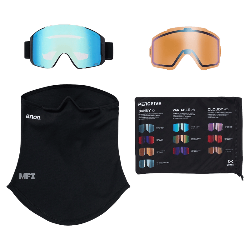 Accessories view of the Anon Sync LB Goggles in Black, Perceive Variable Blue lens, unisex model