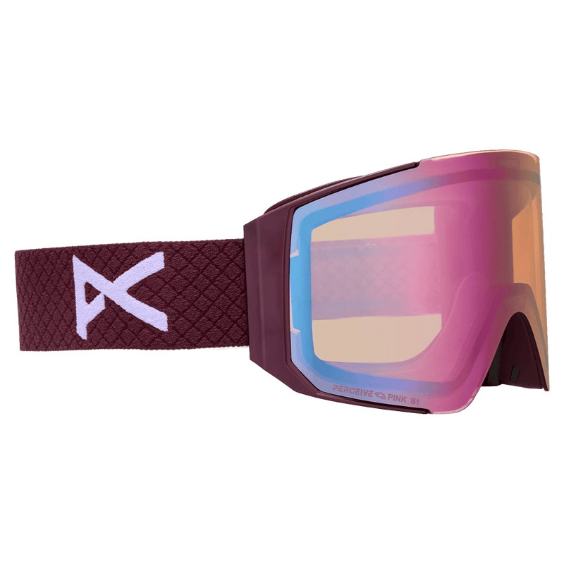 Main view of the Anon Sync LB Goggles in Deep Cherry, Perceive Cloudy Pink lens, unisex model