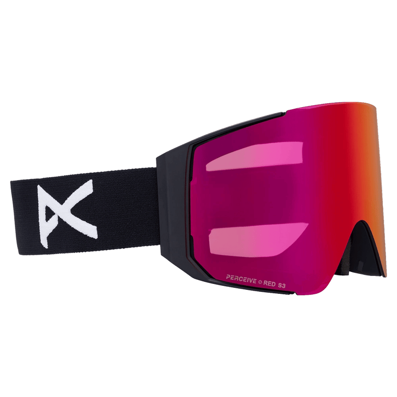 Main view of the Anon Sync Goggles in Black, Perceive Sunny Red lens, unisex model