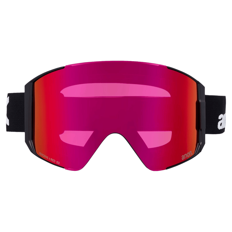 Front view of the Anon Sync Goggles in Black, Perceive Sunny Red lens, unisex model