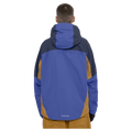 Back view of the Armade Ansel 2L Shell Jacket in Dazzler, Navy and Golden Brown colourway, unisex's model