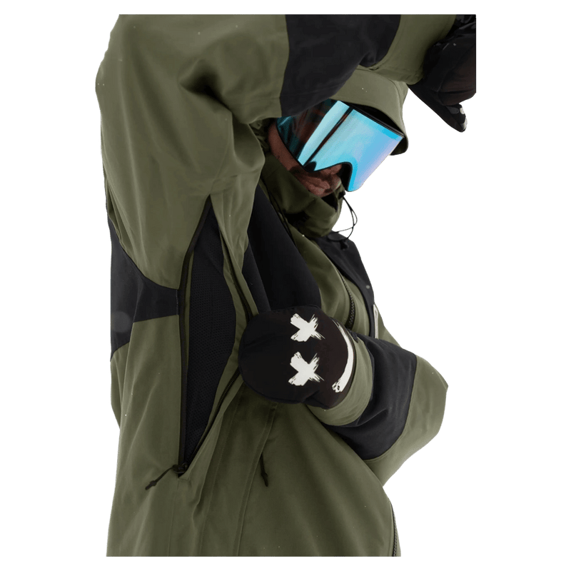 Under-arm view of the Armada Bargs 2L Insulated Jacket in Olive colourway, unisex's model
