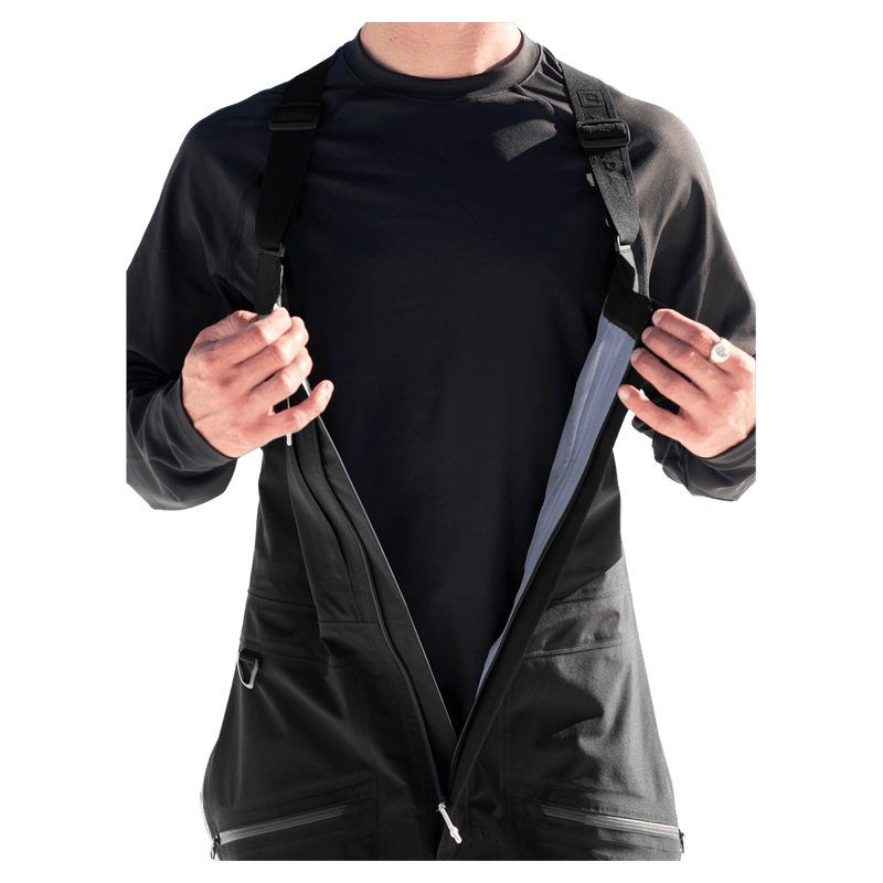 Chest view of the Armada Coveted 3L Bib in Black colourway, men's model
