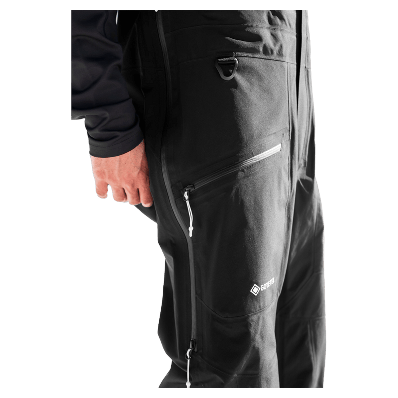 Side view of the Armada Coveted 3L Bib in Black colourway, men's model