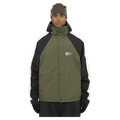 Front view of the Armada Gansett 2L Insulated Jacket in olive, black and cream colourway, unisex's model