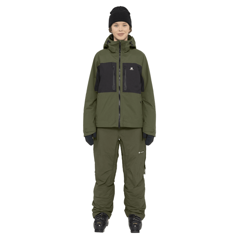 Full-body view of the Armada Kata 2L Jacket in Olive colourway, womens's model