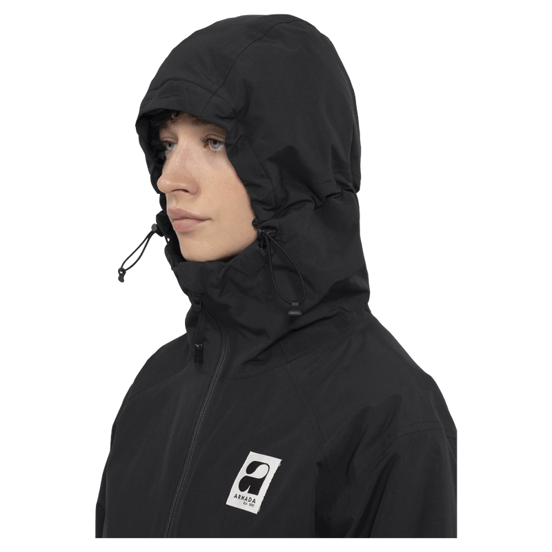 Hood view of the Armada Nylie 2L Insulated Jacket in Black colourway, women's model