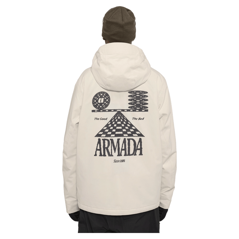Back view of the Armada Reedy 2L Jacket in Cream colourway, men's model