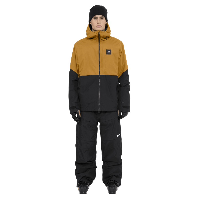 Full-body view of the Armada Romer 2L Jacket in Golden Brown colourway, men's model