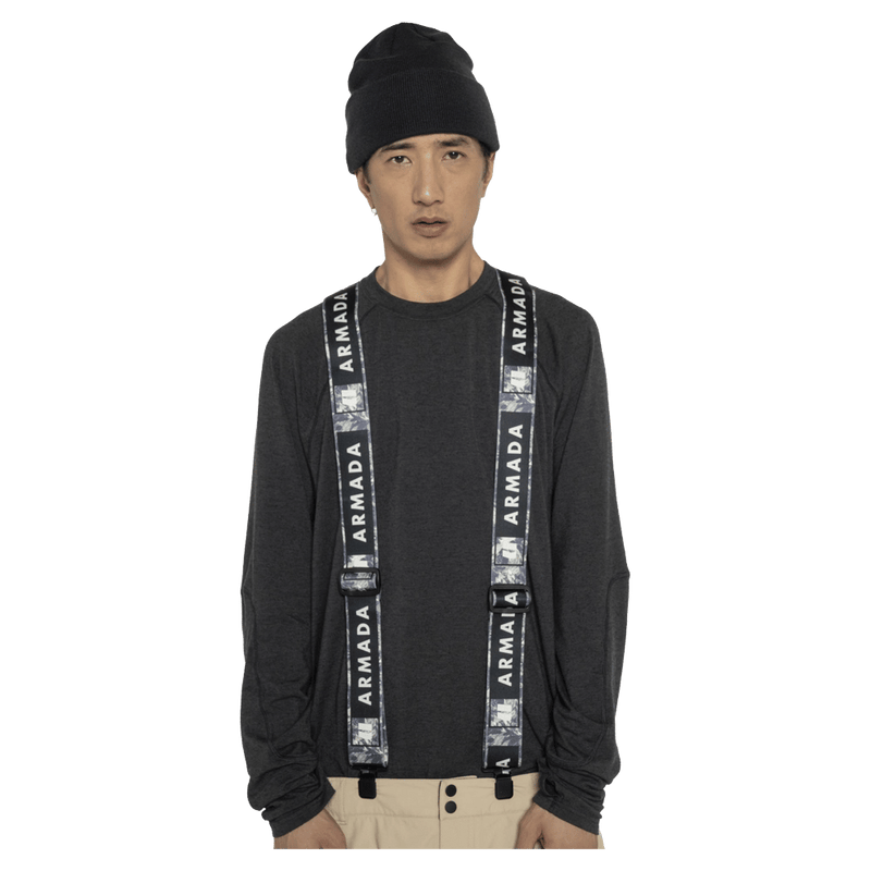 Model view of the Armada Stage Suspenders in Black colourway, unisex's model