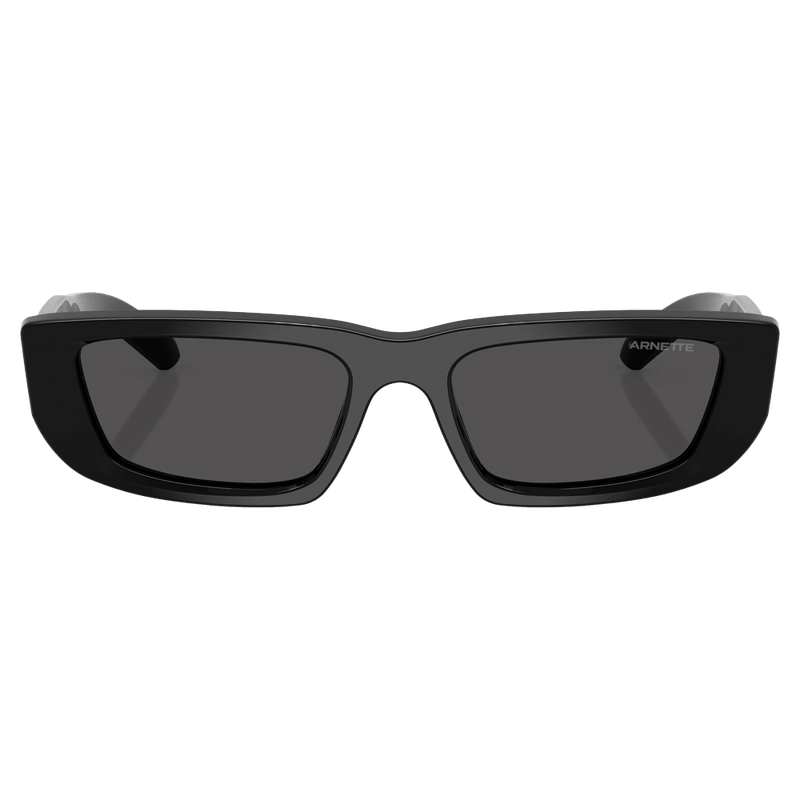 Front view of the Arnette AL Sunglasses in Black, Dark Grey lens, unisex model