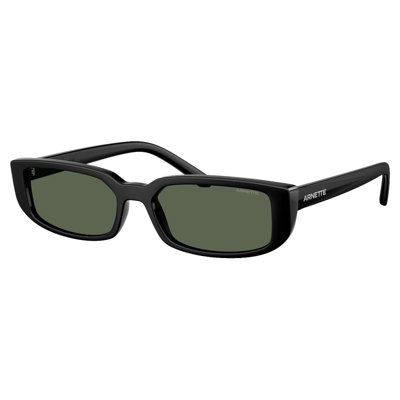 Main view of the Arnette Jet Sunglasses in Matte Black, Dark Green lens, unisex model
