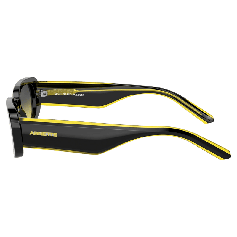 Side view of the Arnette Little Sunglasses in Black Fifty, Yellow lens, unisex model