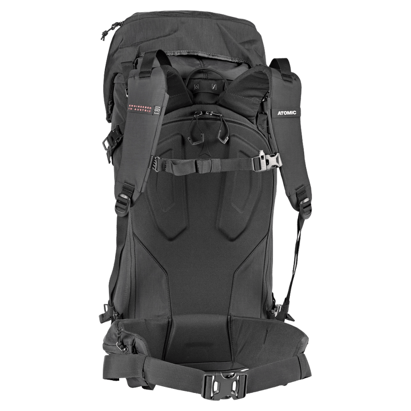 Back view of the Atomic BACKLAND FR 24+ Backpack in Black colourway, unisex model