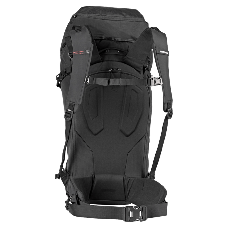 Back view of the Atomic BACKLAND FR 32+ Backpack in Black colourway, unisex model