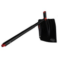 Black BCA Dozer 2H-S avalanche shovel with a metal blade, extendable handle, and red-accented T-grip in the hoe position